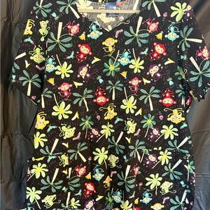 Colorful Monkey Print Scrub Top